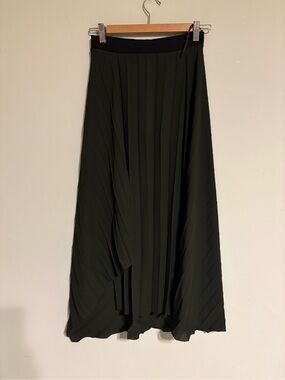 COS Olive Green Asymmetrical Pleated Long Skirt